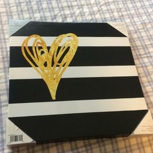 Black and white stripe gold heart art